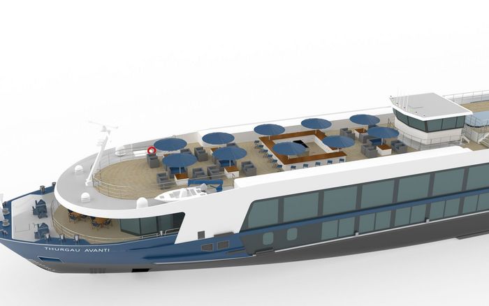 Modell der MS Thurgau Avanti: 135 Meter Länge, Kapazität für 180 Gäste, geplanter Einsatz ab 2027.