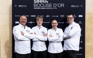 Das Schweizer Team am Bocuse d'Or Europe in Marseille: Jean-Michel Martin, Niklas Erb, Karina Fruman und Christoph Hunziker. (v.l.)