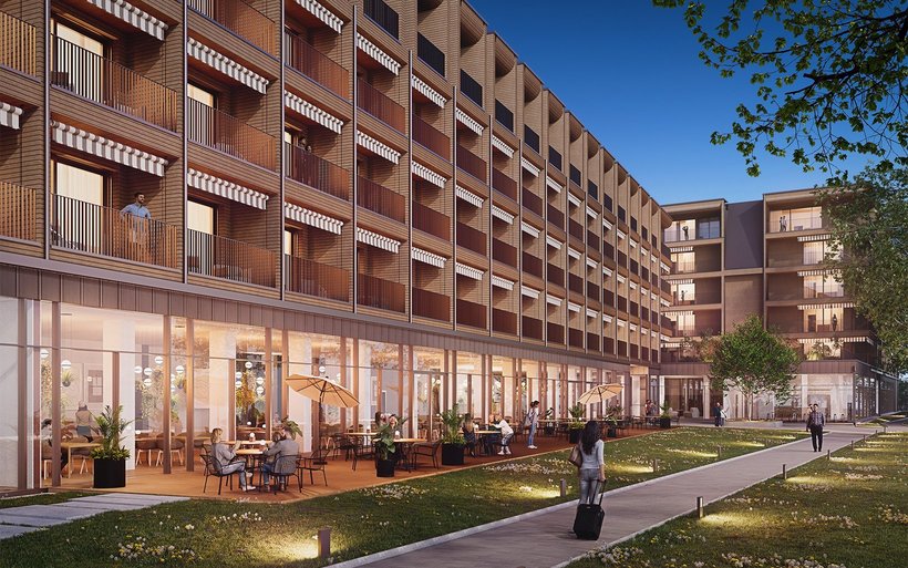 Visualisierung des Hotelprojekts beim Bahnhof Interlaken Ost.